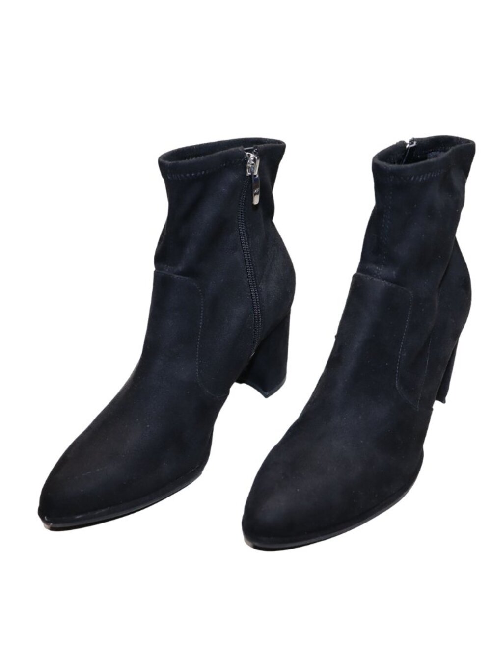 Marc Fisher Ankle Boots Size 7 Black Faux Suede Heeled Side Zip - Picture 2 of 11